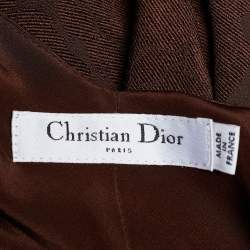 Pre Owned Christian Dior Brown Silk Jacquard Embellished Detail Midi Dress S