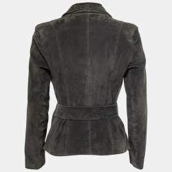 Pre Owned Christian Dior Boutique Vintage Olive Green Suede Belted Blazer S