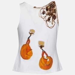 Pre Owned Christian Dior Boutique White Embellished Printed Cotton Tank Top L