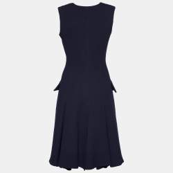 Pre Owned Christian Dior Navy Blue Wool Embroidered Sleeveless Coat S