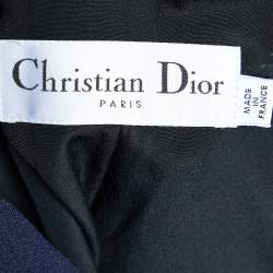 Pre Owned Christian Dior Navy Blue Wool Embroidered Sleeveless Coat S