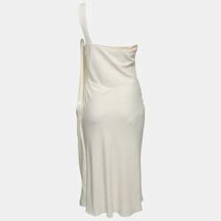 Pre Owned Christian Dior Cream Crepe One-Shoulder Draped Midi Dress S