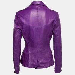 Pre Owned Dior Vintage Purple Leather Button Front Jacket M