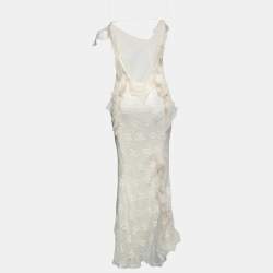 Pre Owned Dior Off White Patterned Silk Ruffle Trimmed Sleeveless Maxi Dress M
