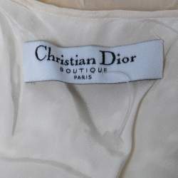 Pre Owned Dior Off White Patterned Silk Ruffle Trimmed Sleeveless Maxi Dress M