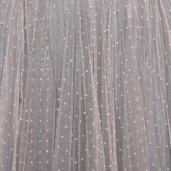 Pre Owned Christian Dior Light Pink & Grey Polka Dot Tulle Maxi Skirt S