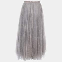 Pre Owned Christian Dior Light Pink & Grey Polka Dot Tulle Maxi Skirt S