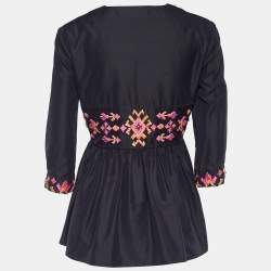 Pre Owned Dior Midnight Blue Cotton Silk Embellished Flared Blouse M