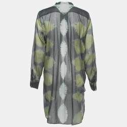 Pre Owned Christian Dior Dark Grey Tie-Dye Effect Cotton Tunic L