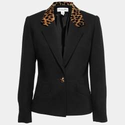 Christian Dior Vintage Black Wool Cheetah Print Collar Blazer M