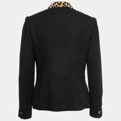 Christian Dior Vintage Black Wool Cheetah Print Collar Blazer M
