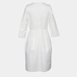 Dior Ivory Textured Cotton Bow Detail Pleated Dress M