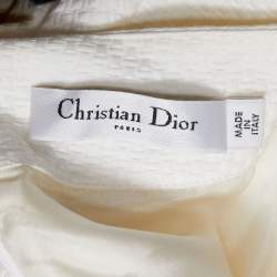 Dior Ivory Textured Cotton Bow Detail Pleated Dress M