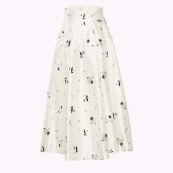 Pre Owned Dior Ivory Silk Blend Floral Brocade Midi Skirt M