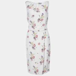 Christian Dior Cream Floral Printed Silk Sleeveless Dress XL