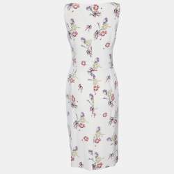 Christian Dior Cream Floral Printed Silk Sleeveless Dress XL