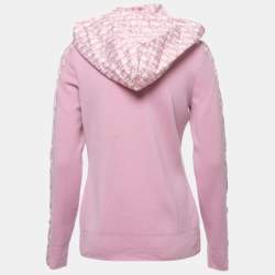 Pre Owned Christian Dior Boutique Vintage Pink Knit Monogram Hooded Zip-Up Sweater L