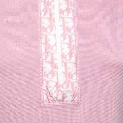 Pre Owned Christian Dior Boutique Vintage Pink Knit Monogram Hooded Zip-Up Sweater L
