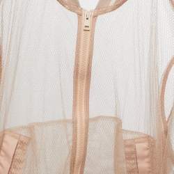 Pre Owned Dior Beige Mesh Bee Embroidered Sheer Bomber Jacket S