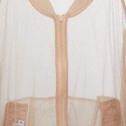 Pre Owned Dior Beige Mesh Bee Embroidered Sheer Bomber Jacket S