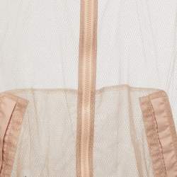 Pre Owned Dior Beige Mesh Bee Embroidered Sheer Bomber Jacket S