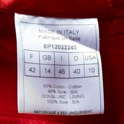 Christian Dior Red Cotton & Silk Embellished Button Detail Pleated Cropped Jacket L