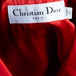Christian Dior Red Cotton & Silk Embellished Button Detail Pleated Cropped Jacket L