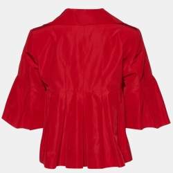 Christian Dior Red Cotton & Silk Embellished Button Detail Pleated Cropped Jacket L