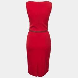 Dior Rouge Red Wool Sleeveless Belted Midi Dress S