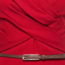 Dior Rouge Red Wool Sleeveless Belted Midi Dress S