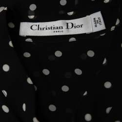 Christian Dior Black Polka-Dot Print Silk Tie-Neck Sleeveless Top S