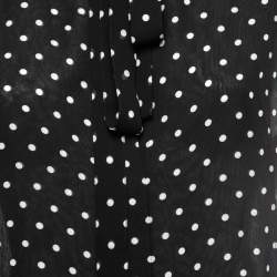 Christian Dior Black Polka-Dot Print Silk Tie-Neck Sleeveless Top S