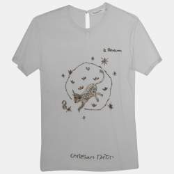 Pre Owned Christian Dior White Embroidered Tulle Le Taureau T-Shirt M