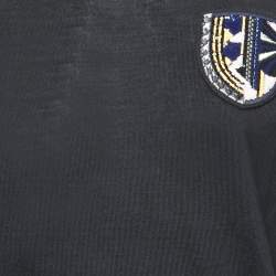 Pre Owned Christian Dior Black Wool Emblem Patch Detail Knit Top S