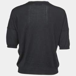 Pre Owned Christian Dior Black Wool Emblem Patch Detail Knit Top S