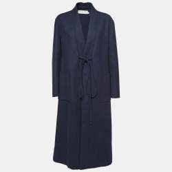 Dior Navy Blue Wool & Rabbit Hair Tie Front Coat M
