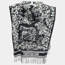 Pre Owned Dior Navy Blue Toile de Jouy Cotton Reverse Hooded Poncho One Size