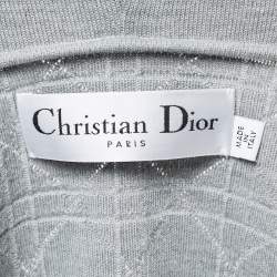 Pre Owned Dior Grey Macrocannage Wool & Silk Knit Zip Up Jumper S