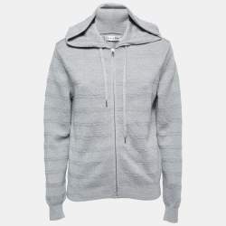 Pre Owned Dior Grey Macrocannage Wool & Silk Knit Zip Up Jumper S