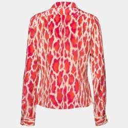 Pre Owned Christian Dior Pink Animal Print Silk Shirt L