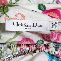 Pre Owned Christian Dior Multicolor Floral Printed Jersey Embellished Top XL