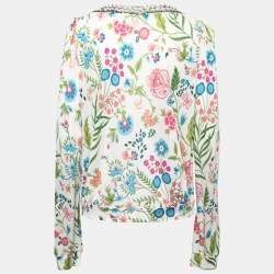 Pre Owned Christian Dior Multicolor Floral Printed Jersey Embellished Top XL