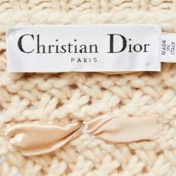 Christian Dior Cream Knitted Bow Embellished Sweater & Scarf Set M