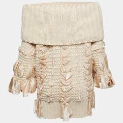 Christian Dior Cream Knitted Bow Embellished Sweater & Scarf Set M