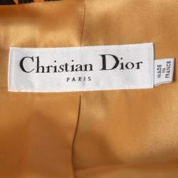 Pre Owned Christian Dior Yellow Animal Print Silk Belted Midi Dress L