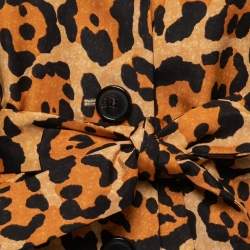 Pre Owned Christian Dior Yellow Animal Print Silk Belted Midi Dress L