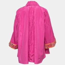 Pre Owned Christian Dior Pink Silk Moire Cuff Embellished Shirt M