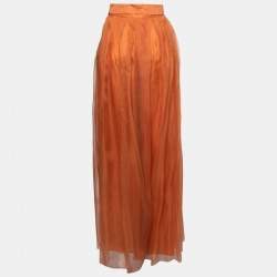 Pre Owned Christian Dior Orange Organza Belted Wide Leg Pants L