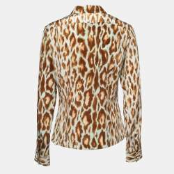 Pre Owned Christian Dior Brown Animal Print Silk Shirt M