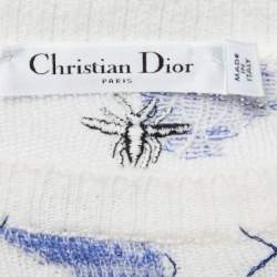 Pre Owned Christian Dior White World Embroidered Cashmere Sweater S